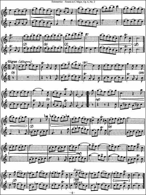 博伊斯卯绨C大调双长笛奏鸣曲Op.6-NO.2-长笛五线谱|长笛谱