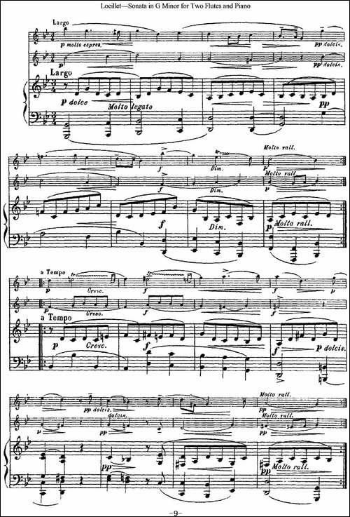 罗埃莱特G小调双长笛与钢琴奏鸣曲-长笛五线谱|长笛谱