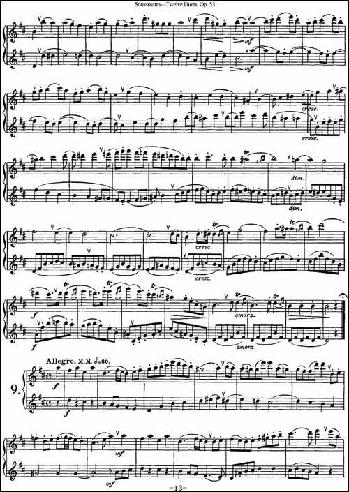 苏斯曼12首长笛重奏曲Op.53-NO.8-NO.9-长笛五线谱|长笛谱