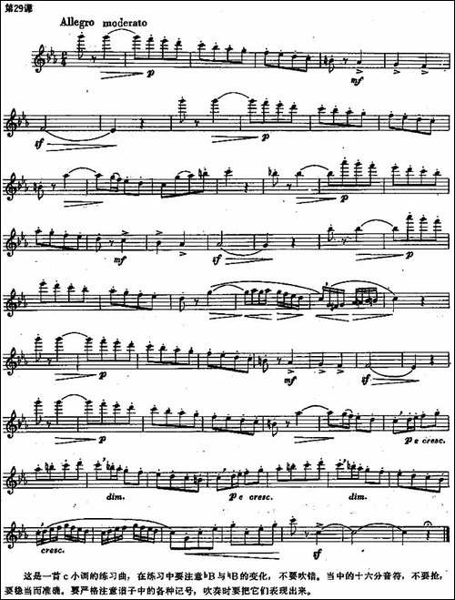 长笛练习曲100课之第29课--c小调的练习曲-长笛五线谱|长笛谱