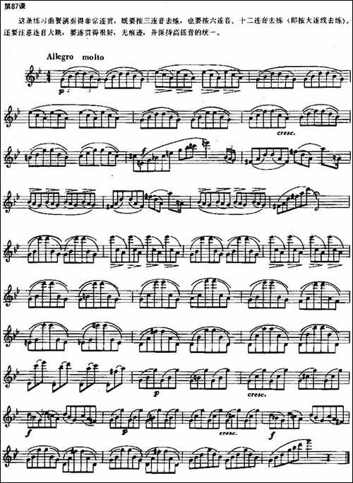长笛练习曲100课之第87课--三连音、六连音与十-长笛五线谱|长笛谱