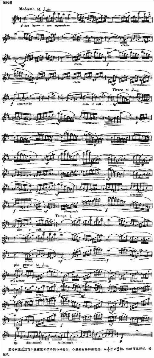 长笛练习曲100课之第95课--速度与拍子变化练习-长笛五线谱|长笛谱