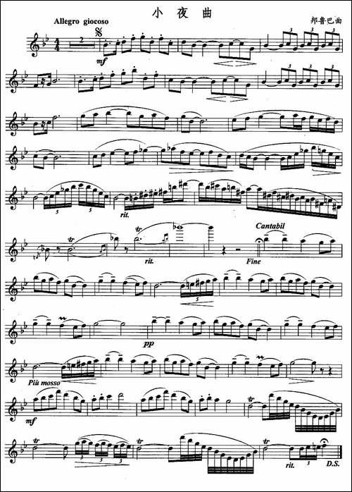 小夜曲-邦鲁巴作曲版-长笛五线谱|长笛谱