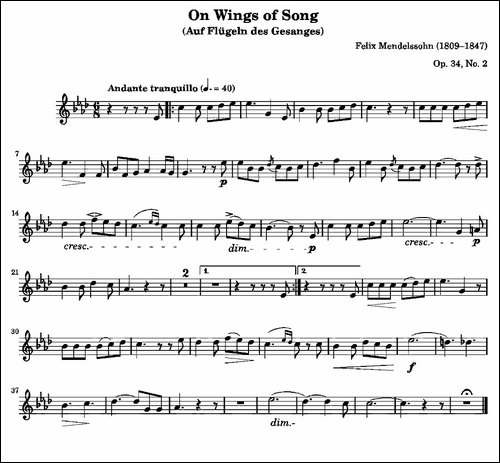 On-Wings-of-Song-Op.-34,-No.-2-长笛五线谱|长笛谱