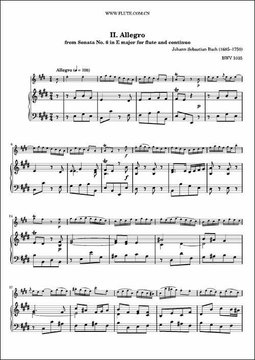 Allegro-BWV1035--长笛五线谱|长笛谱