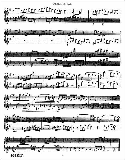 W.F.巴赫—六首二重奏练习曲-1-长笛五线谱|长笛谱