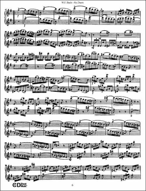 W.F.巴赫—六首二重奏练习曲-1-长笛五线谱|长笛谱