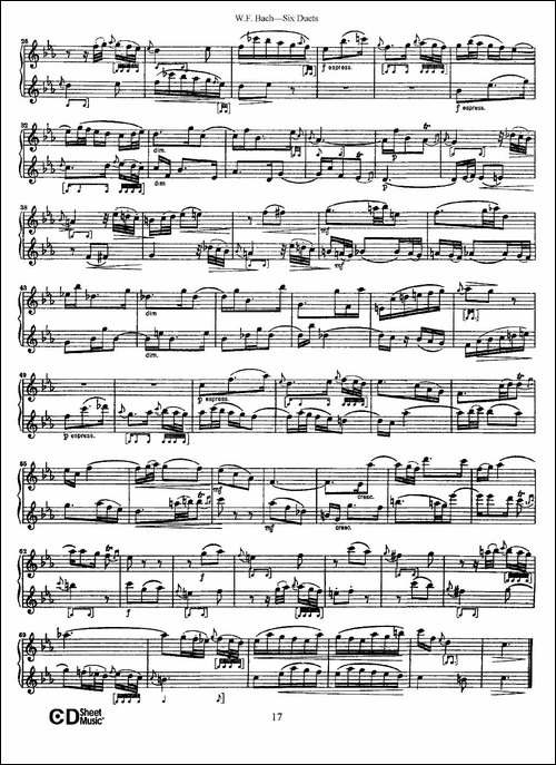 W.F.巴赫—六首二重奏练习曲-3-长笛五线谱|长笛谱