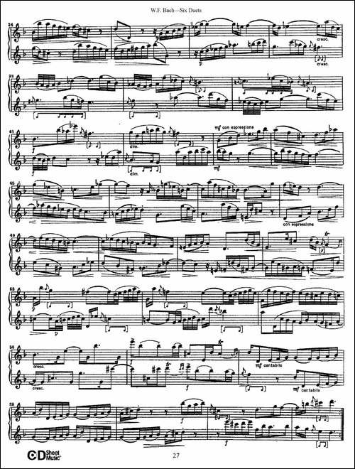 W.F.巴赫—六首二重奏练习曲-4-长笛五线谱|长笛谱