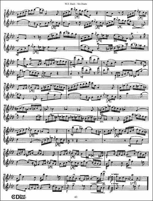 W.F.巴赫—六首二重奏练习曲-6-长笛五线谱|长笛谱