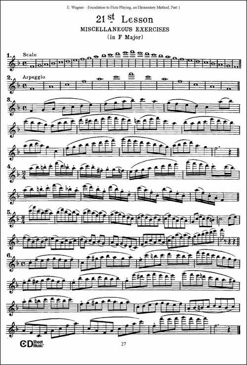 长笛演奏基础教程练习-21—30-长笛五线谱|长笛谱