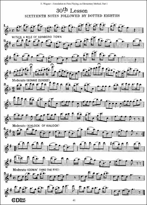 长笛演奏基础教程练习-21—30-长笛五线谱|长笛谱