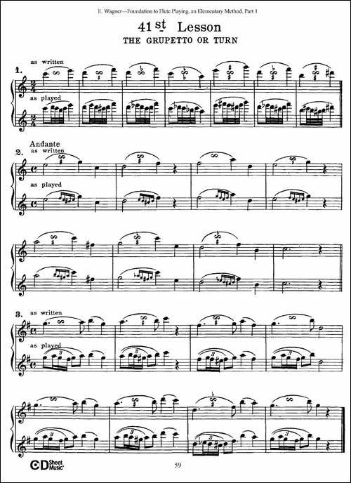 长笛演奏基础教程练习-41—46-长笛五线谱|长笛谱