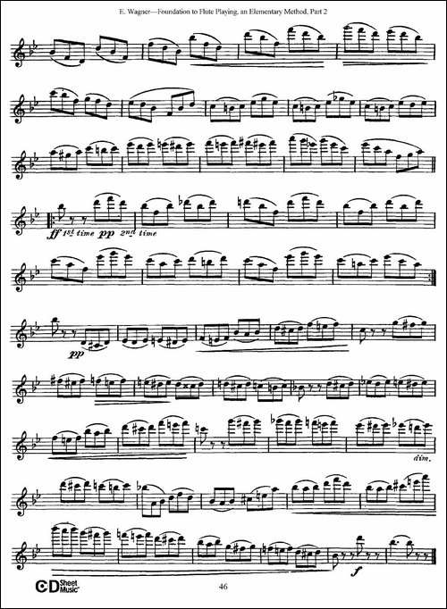 长笛演奏基础教程练习-Etude-2-长笛五线谱|长笛谱