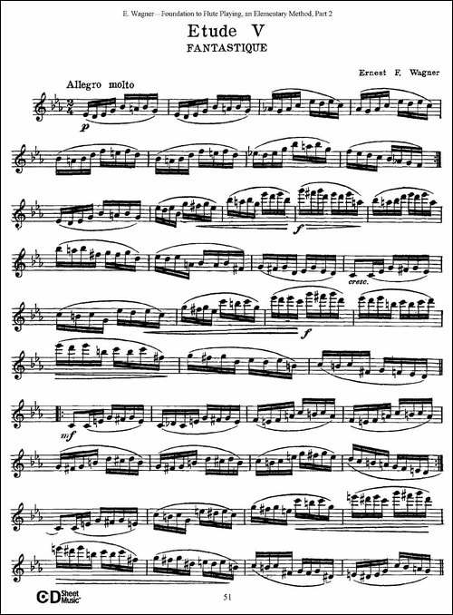 长笛演奏基础教程练习-Etude-5-长笛五线谱|长笛谱