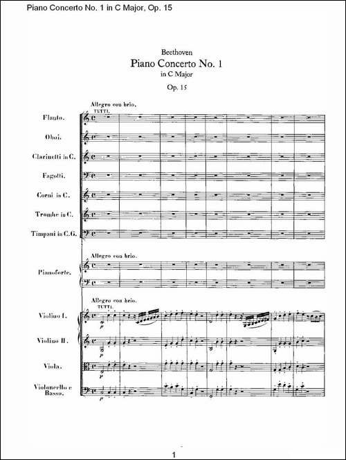 C大调钢琴第一协奏曲 Op.15 第一乐章-钢琴谱