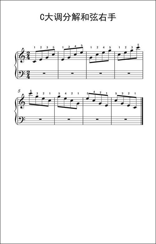 第二级 1.C大调分解和弦右手-中央音乐学院 钢琴-业余考级教程 1-3级-钢琴谱