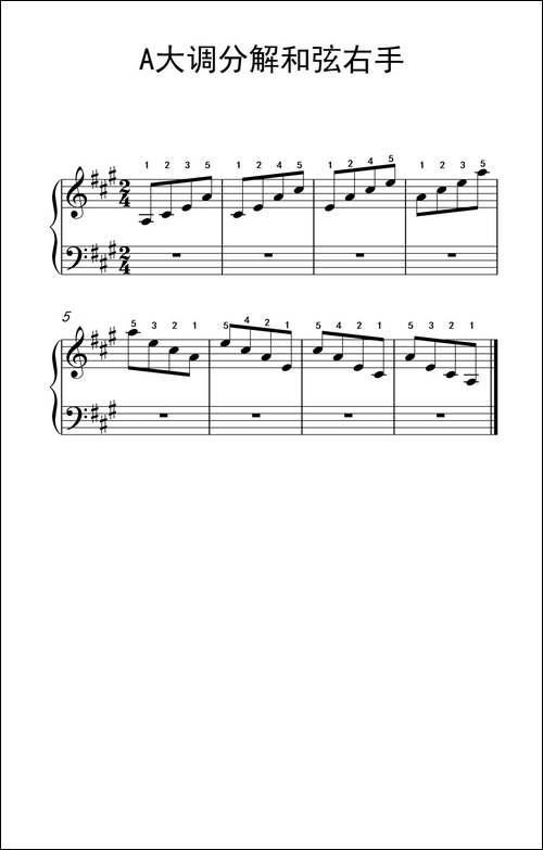 第二级 4.A大调分解和弦右手-中央音乐学院 钢琴-业余考级教程 1-3级-钢琴谱