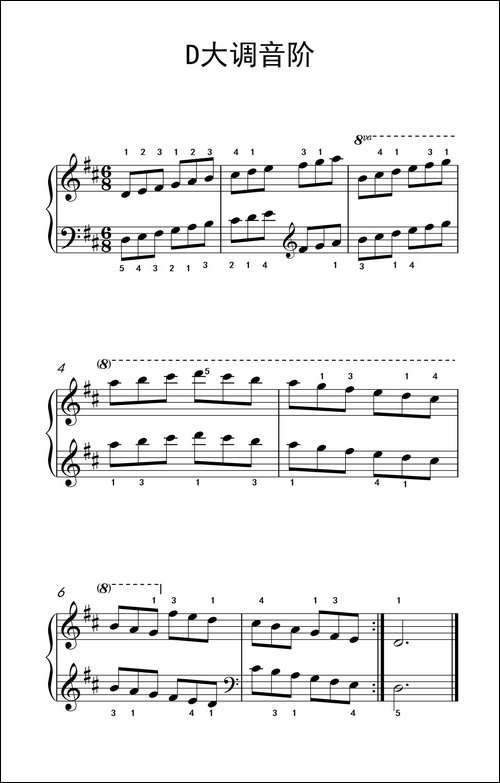 第三级 3.D大调音阶-中央音乐学院 钢琴-业余考级教程 1-3级-钢琴谱