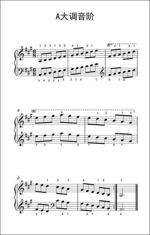 第三级 4.A大调音阶-中央音乐学院 钢琴-业余考级教程 1-3级-钢琴谱