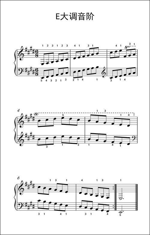 第三级 5.E大调音阶-中央音乐学院 钢琴-业余考级教程 1-3级-钢琴谱