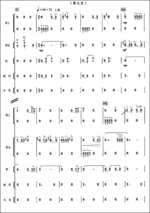 弥渡山歌-二重奏-简谱|古筝古琴谱