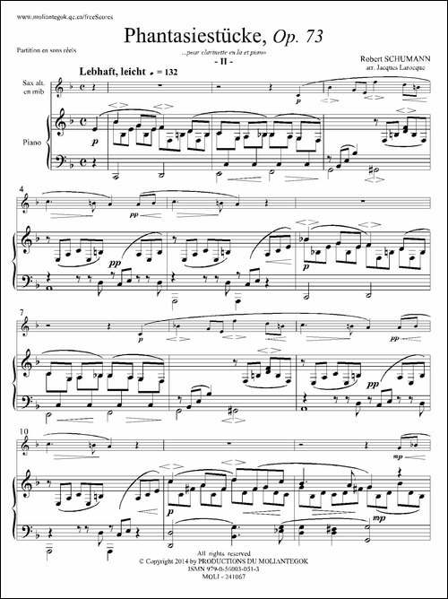 舒曼幻想曲三首-Op73-Ⅱ-中音萨克斯+钢琴伴奏-萨克斯谱