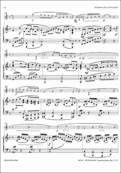 舒曼幻想曲三首-Op73-Ⅲ-中音萨克斯+钢琴伴奏-萨克斯谱