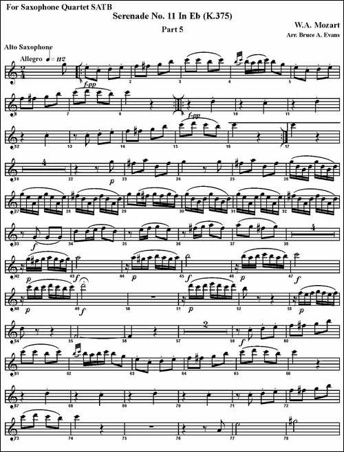 SERENADE-No.11-in-Eb，K.375-Part-5-四重奏·中音萨克斯分谱-萨克斯谱