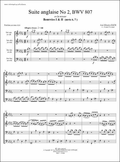 Suite-anglaise-No-2,BWV-807-法国组曲之二·布列舞曲-四重奏总谱-萨克斯谱
