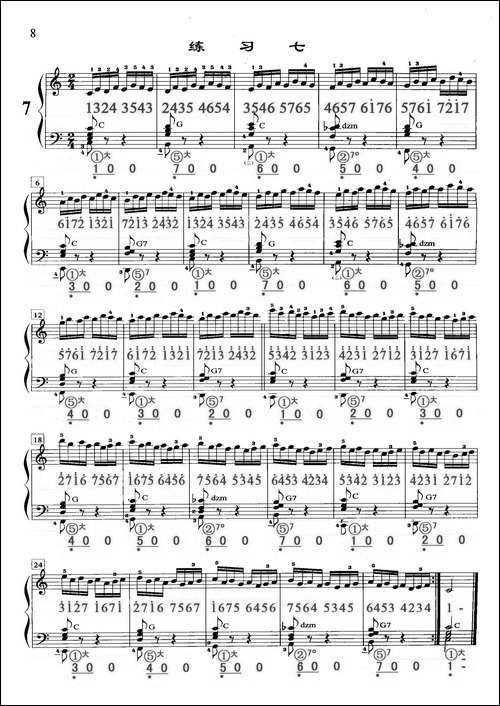 哈农《手风琴手指练习》之七-五线谱+简谱-手风琴谱