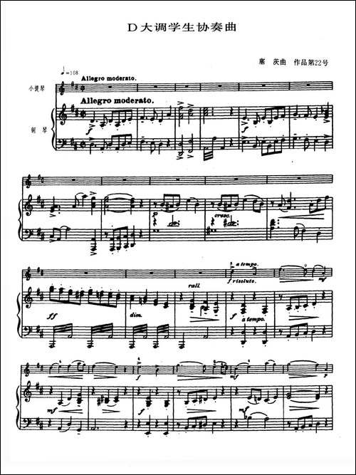 D大调学生协奏曲-塞茨作品第14号-提琴谱