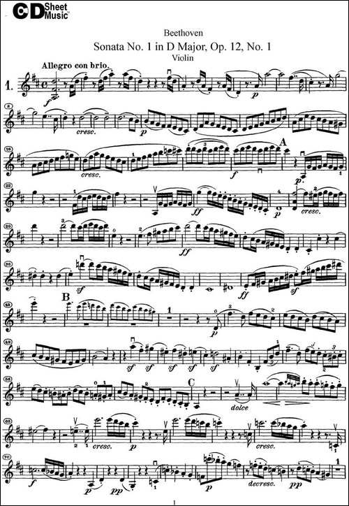 Violin-Sonata-No.1-in-D-Major-Op.12-No.1-提琴谱