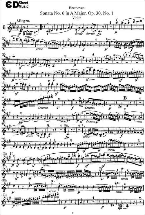 Violin-Sonata-No.6-in-A-Major-Op.30-No.1-提琴谱