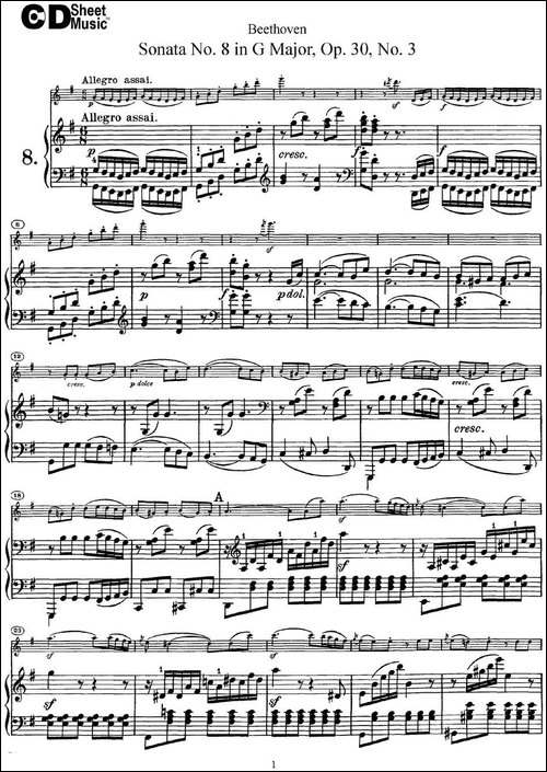 Violin-Sonata-No.8-in-G-Major-Op.30-No.3-小提琴+钢琴伴奏-提琴谱