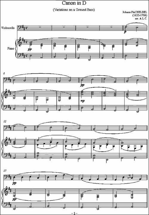 Canon-in-D-D大调卡农-大提琴+钢琴伴奏-提琴谱
