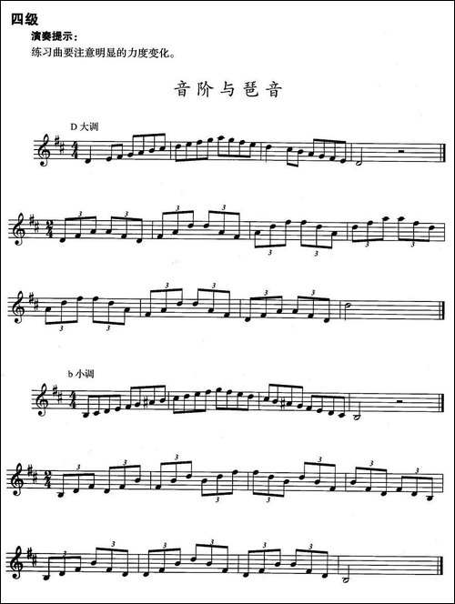 小号考级四级：音阶与琶音-D大调、b小调-铜管谱